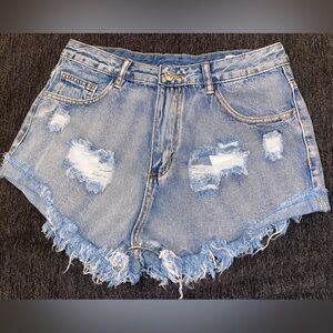 Distressed Blue Denim Women Shorts